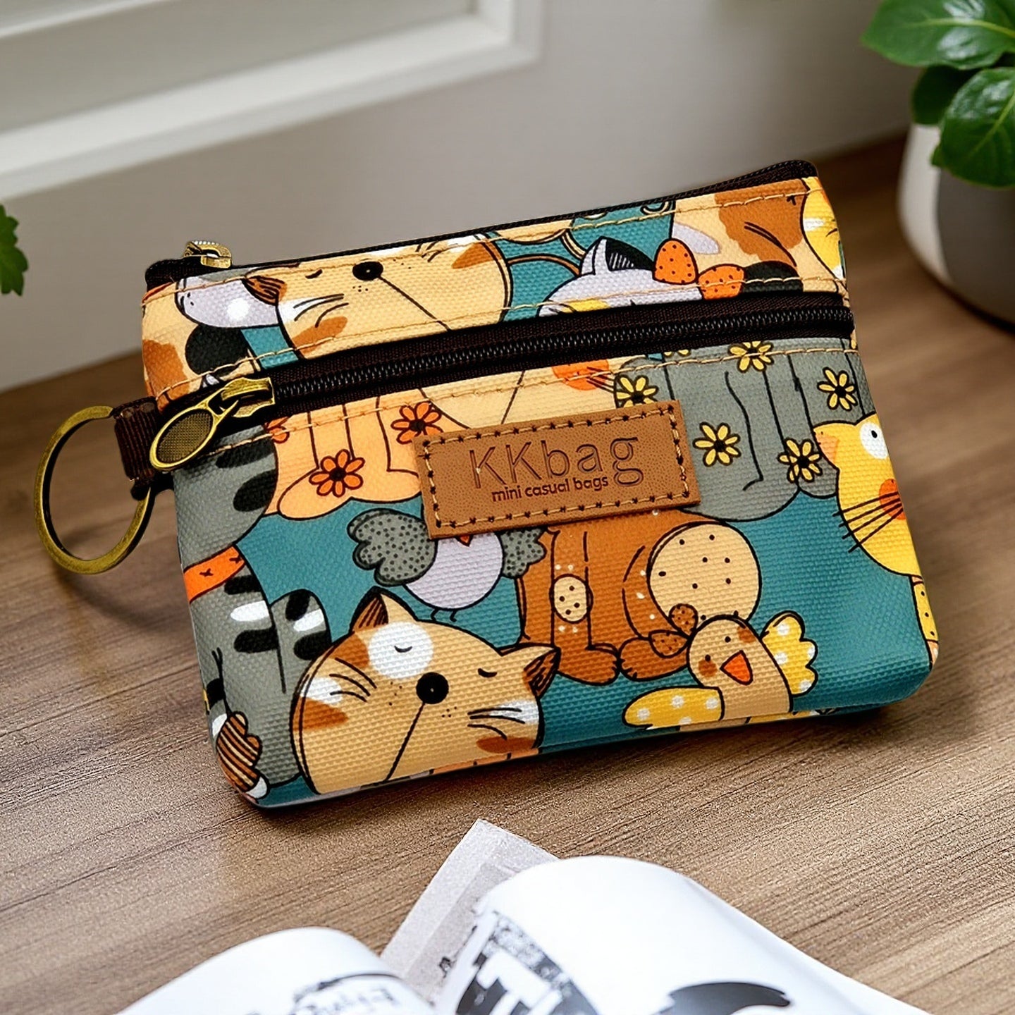 Cartoon Small Coin Purse Cute Animals Wallet Zipper Pouch, Lightweight Terylene Key Card Money Holder for Students Women
