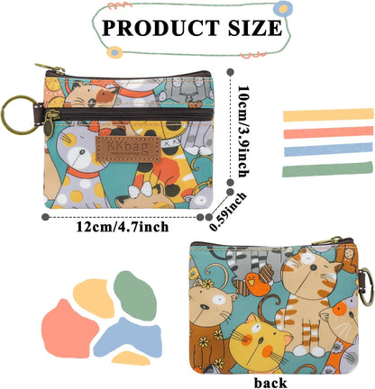Cartoon Small Coin Purse Cute Animals Wallet Zipper Pouch, Lightweight Terylene Key Card Money Holder for Students Women
