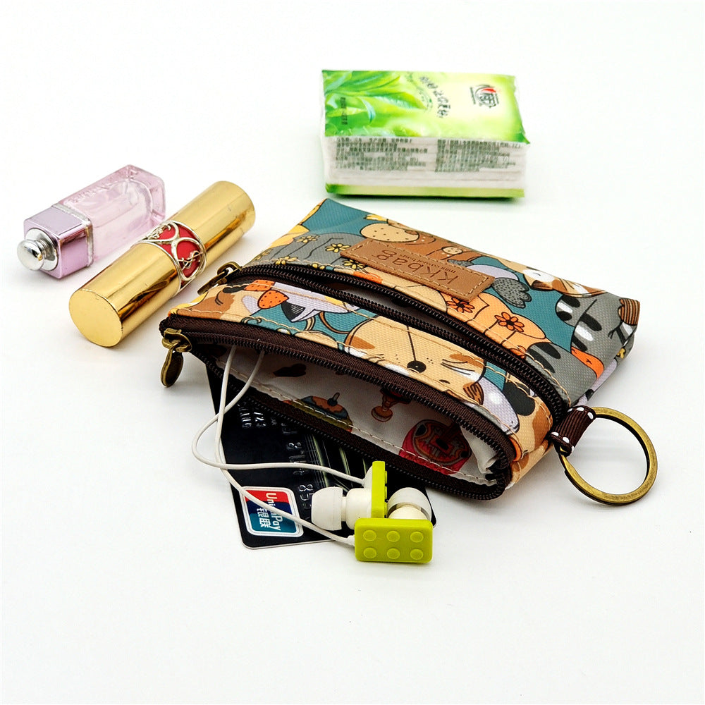 Cartoon Small Coin Purse Cute Animals Wallet Zipper Pouch, Lightweight Terylene Key Card Money Holder for Students Women