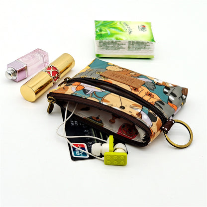 Cartoon Small Coin Purse Cute Animals Wallet Zipper Pouch, Lightweight Terylene Key Card Money Holder for Students Women