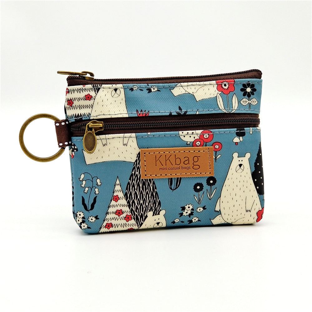 Cartoon Small Coin Purse Cute Animals Wallet Zipper Pouch, Lightweight Terylene Key Card Money Holder for Students Women