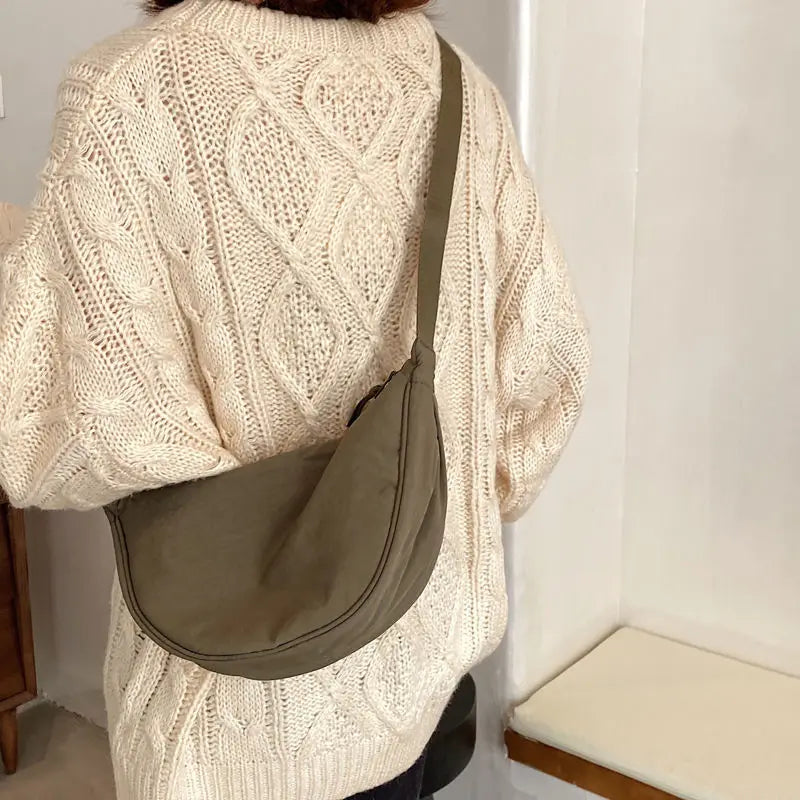 Vintage Simple Design Ladies Nylon Messenger Bag Small Shoulder Hobo Purse For Women  Girls 2