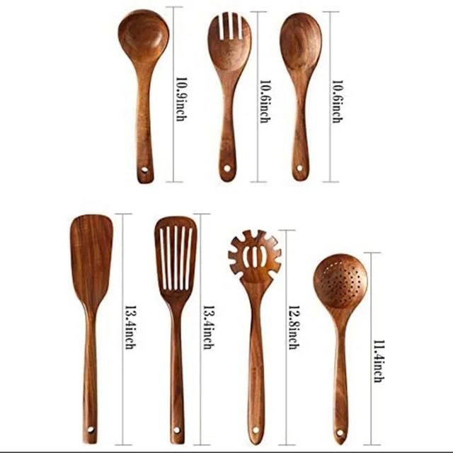 1 To 10 Piece Smooth Teak Wooden Cooking Spoons Set 10