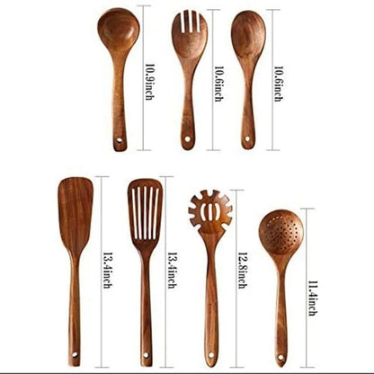 1 To 10 Piece Smooth Teak Wooden Cooking Spoons Set 10