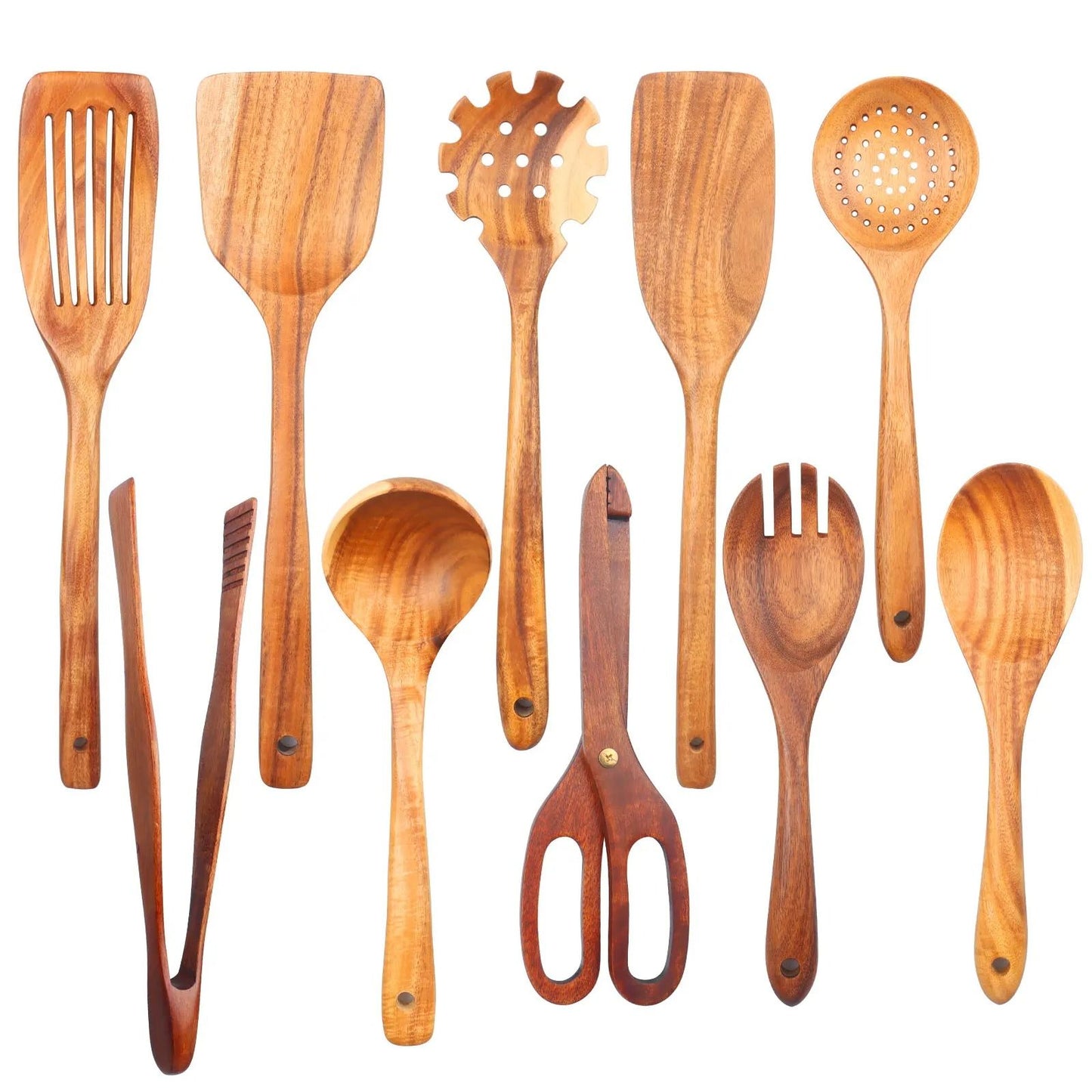 1 To 10 Piece Smooth Teak Wooden Cooking Spoons Set 11