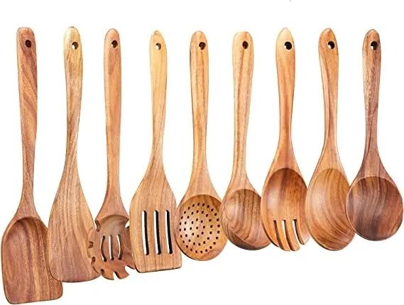 1 To 10 Piece Smooth Teak Wooden Cooking Spoons Set 12