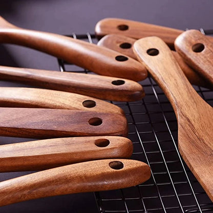 1 To 10 Piece Smooth Teak Wooden Cooking Spoons Set 4