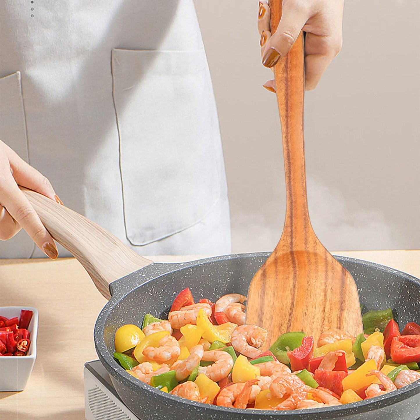 1 To 10 Piece Smooth Teak Wooden Cooking Spoons Set 5