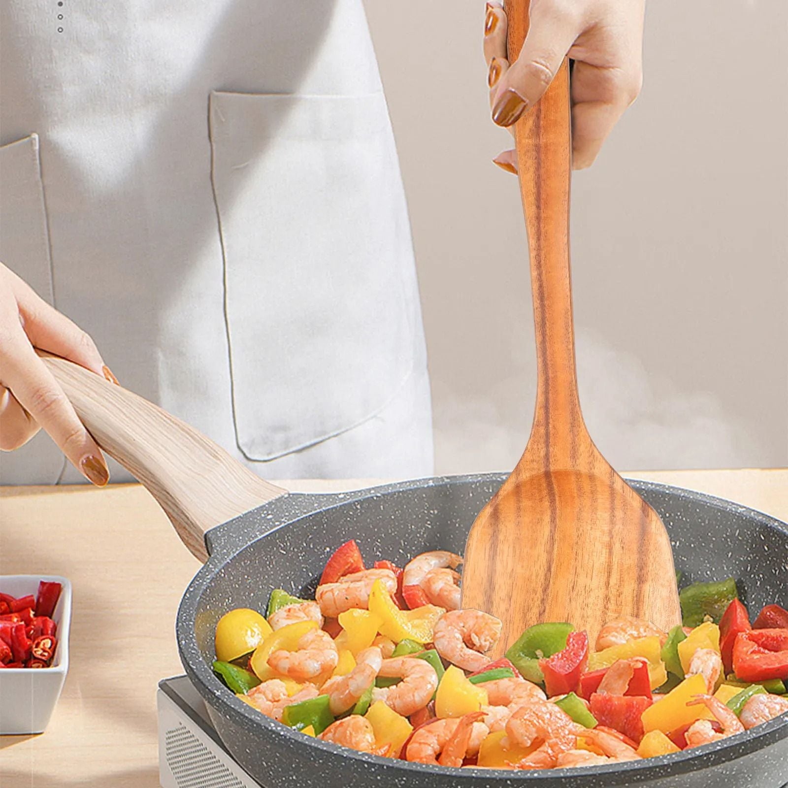 1 To 10 Piece Smooth Teak Wooden Cooking Spoons Set 5