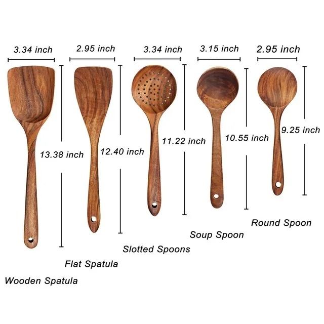 1 To 10 Piece Smooth Teak Wooden Cooking Spoons Set 8