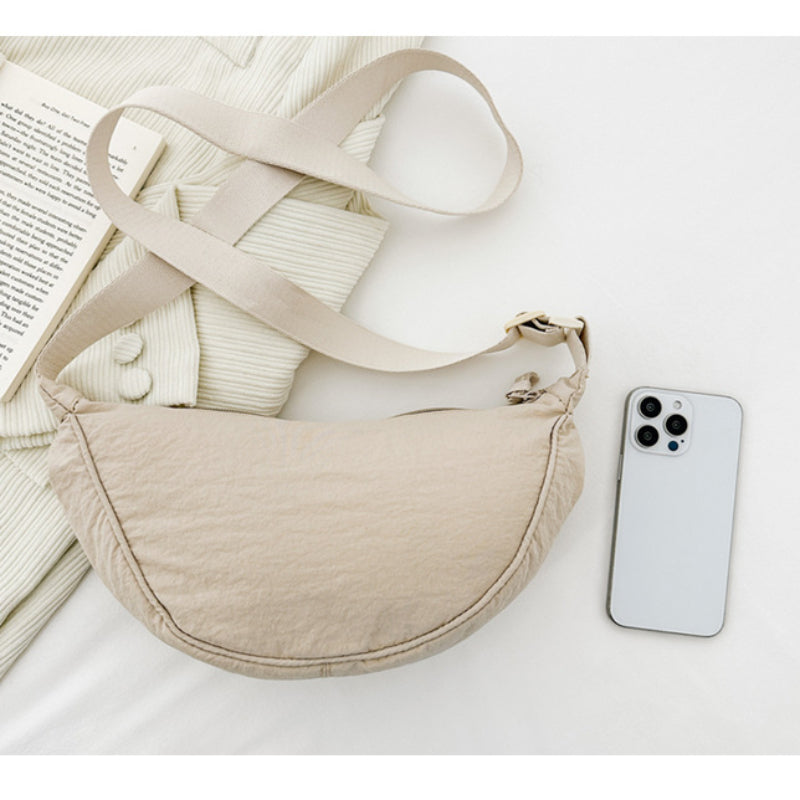 Nylon Crossbody Shoulder Bag for Women, Casual Half Moon Hobos Purse, Tote Chest Bag, Lightweight Travel Shopper Handba