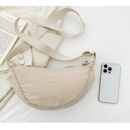 Nylon Crossbody Shoulder Bag for Women, Casual Half Moon Hobos Purse, Tote Chest Bag, Lightweight Travel Shopper Handba