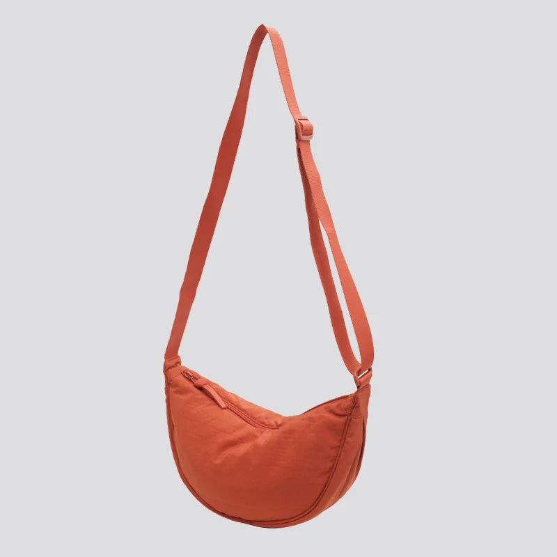 Nylon Crossbody Shoulder Bag for Women, Casual Half Moon Hobos Purse, Tote Chest Bag, Lightweight Travel Shopper Handba