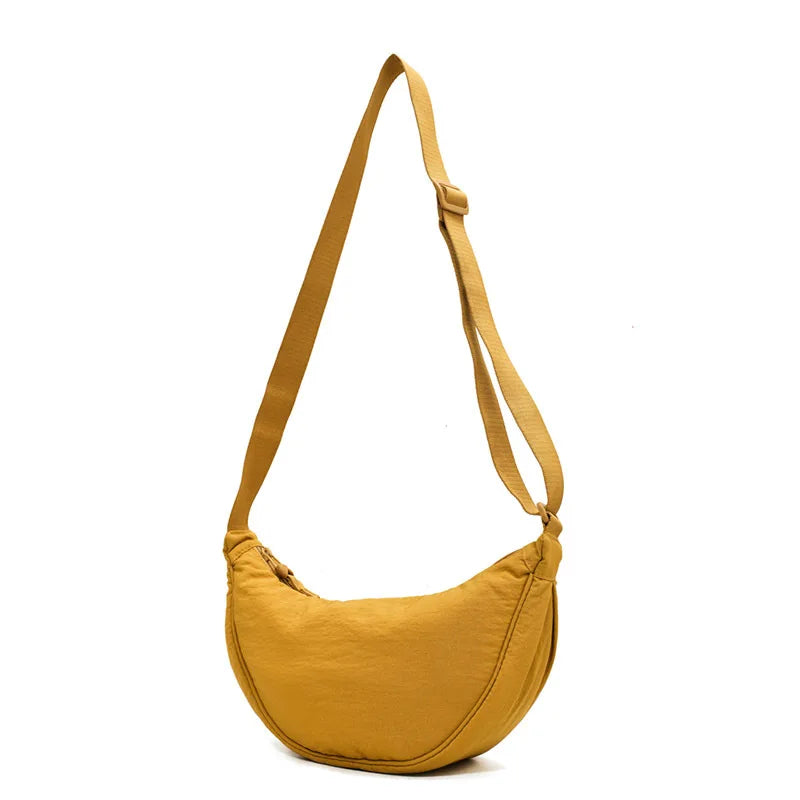 Nylon Crossbody Shoulder Bag for Women, Casual Half Moon Hobos Purse, Tote Chest Bag, Lightweight Travel Shopper Handba