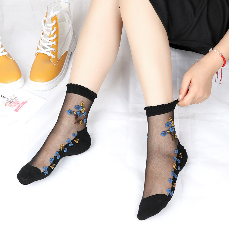 Women Floral Print Mid Tube Socks Summer Thin Design Sweat Absorbing  Breathable For AllDay Comfort 2