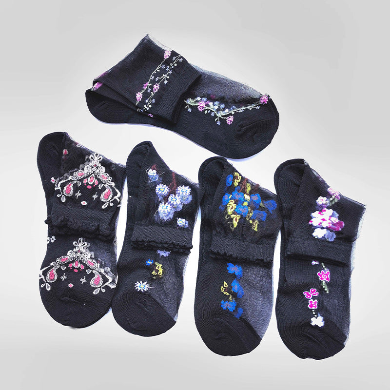 Women Floral Print Mid Tube Socks Summer Thin Design Sweat Absorbing  Breathable For AllDay Comfort 3