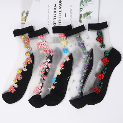 Women Floral Print Mid Tube Socks Summer Thin Design Sweat Absorbing  Breathable For AllDay Comfort 5