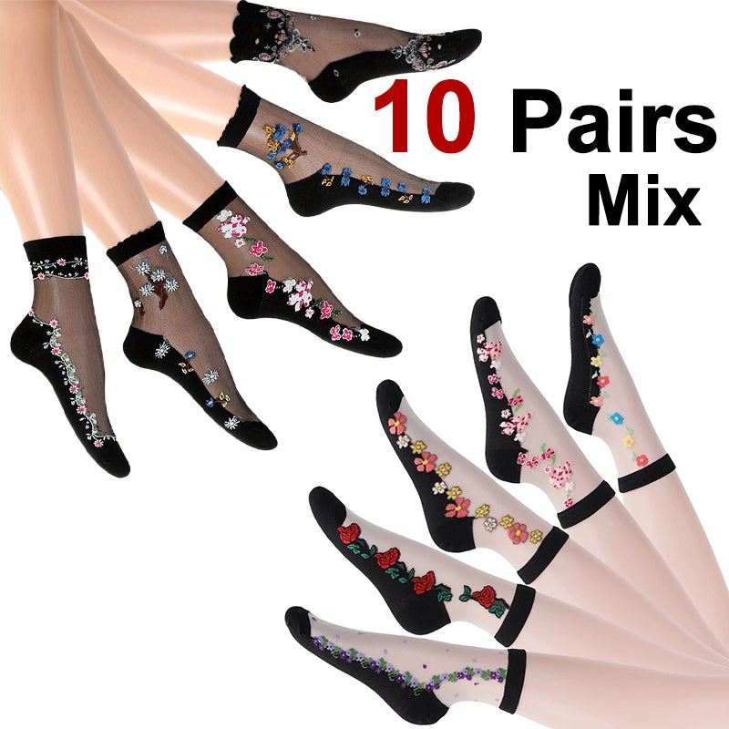 Women Floral Print Mid Tube Socks Summer Thin Design Sweat Absorbing  Breathable For AllDay Comfort 8