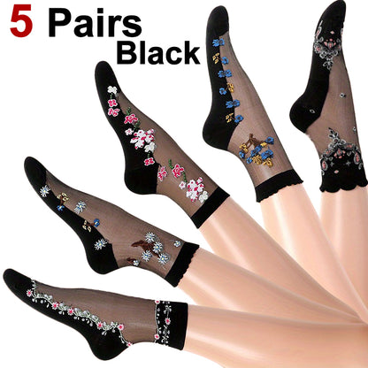 Women Floral Print Mid Tube Socks Summer Thin Design Sweat Absorbing  Breathable For AllDay Comfort 7