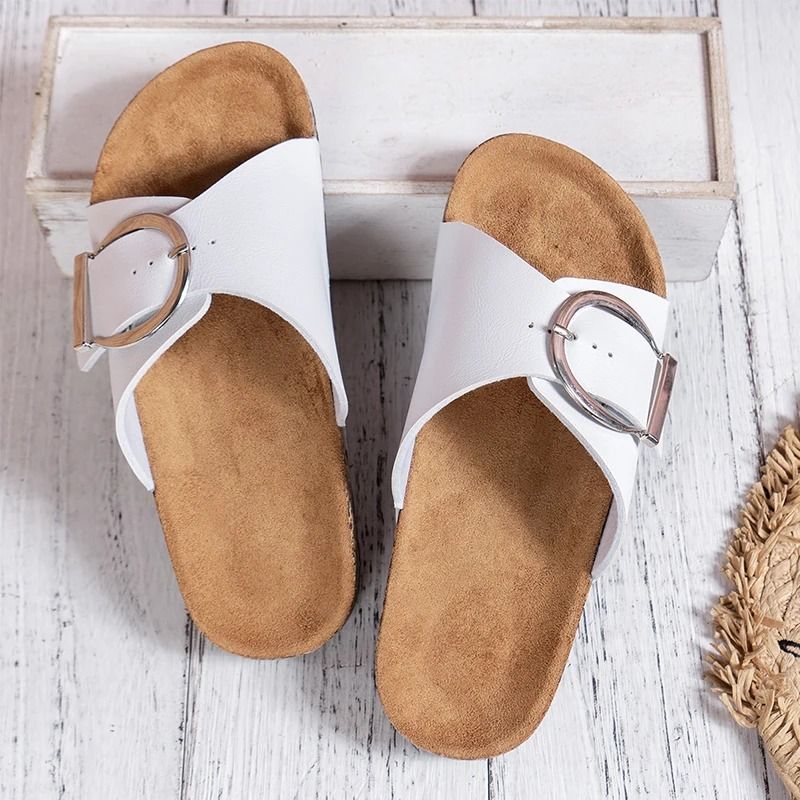 Womens Solid Color Buckle Cover For Flat Heeled Slippers 7