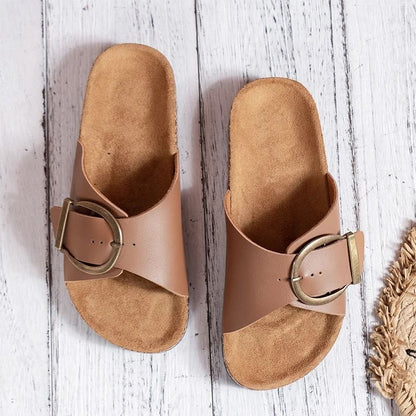 Womens Solid Color Buckle Cover For Flat Heeled Slippers 8