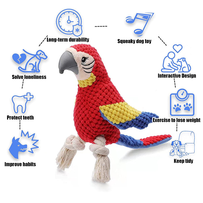 Indestructible Plush Parrot Toy for Dogs Squeaky, Durable Pet Supplies for Small & Big Dogs