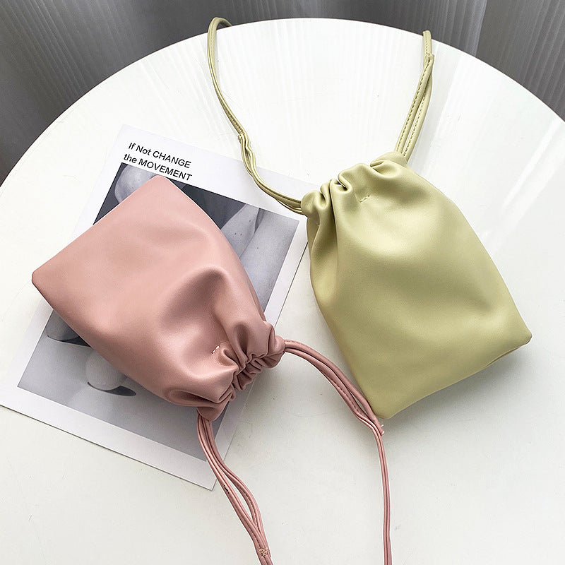 Candy Color Casual Drawstring Crossbody Bag for Women, Mini Bucket Shoulder Purse Wallet for Mobile Phone