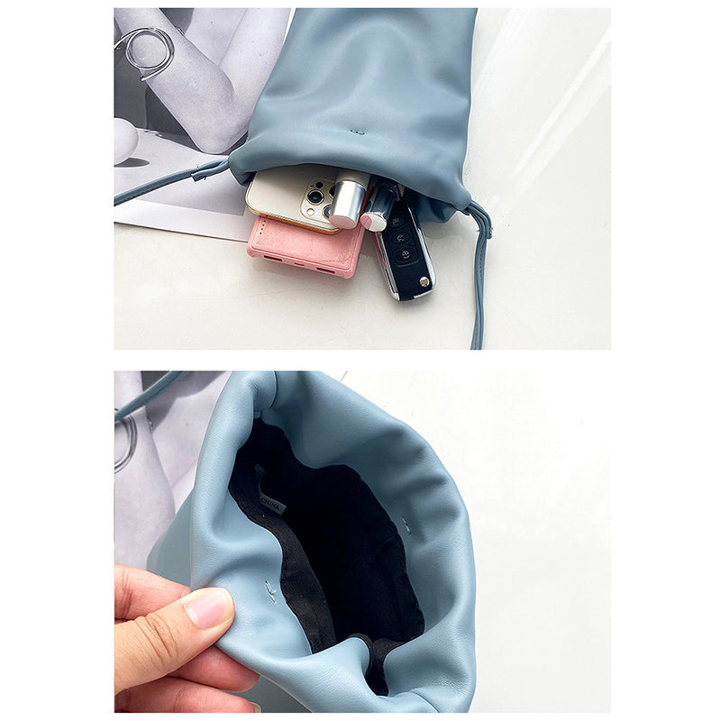 Candy Color Casual Drawstring Crossbody Bag for Women, Mini Bucket Shoulder Purse Wallet for Mobile Phone