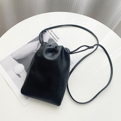 Candy Color Casual Drawstring Crossbody Bag for Women, Mini Bucket Shoulder Purse Wallet for Mobile Phone
