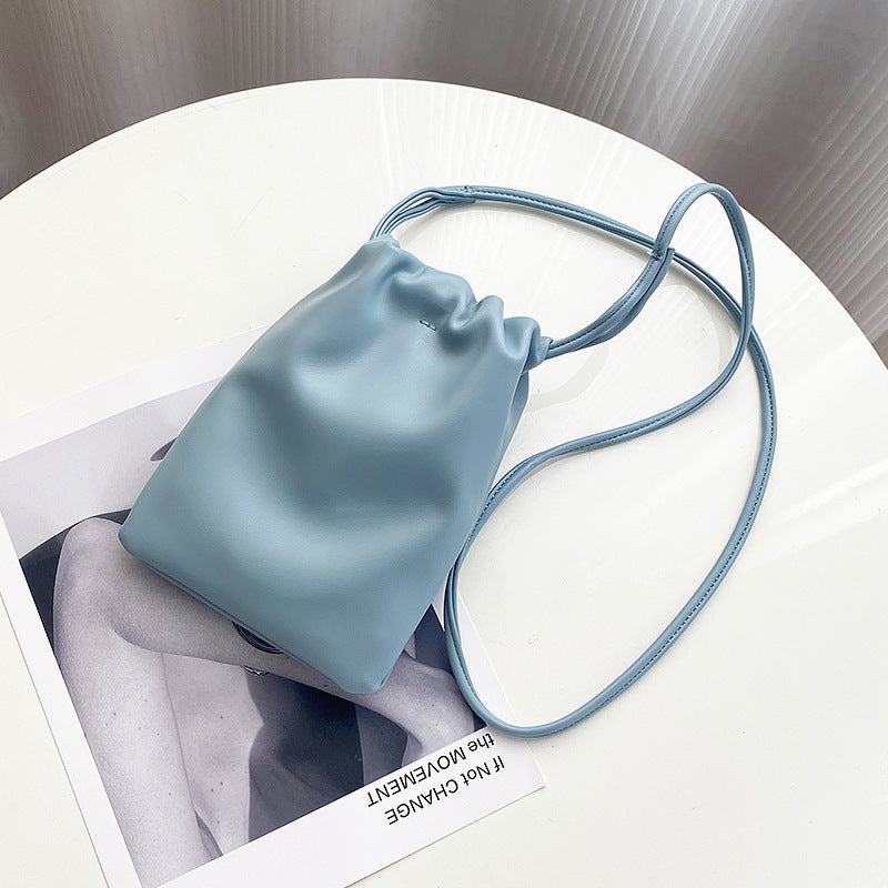Candy Color Casual Drawstring Crossbody Bag for Women, Mini Bucket Shoulder Purse Wallet for Mobile Phone