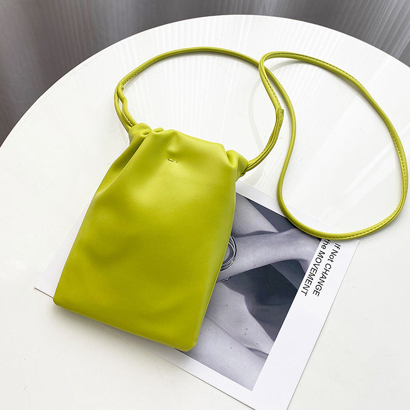Candy Color Casual Drawstring Crossbody Bag for Women, Mini Bucket Shoulder Purse Wallet for Mobile Phone