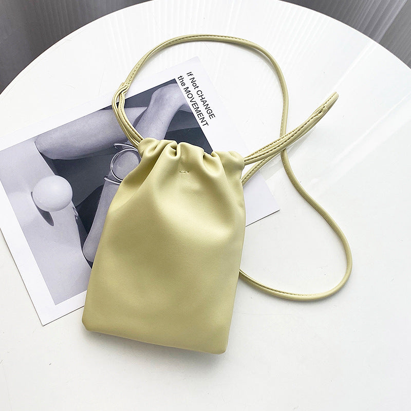 Candy Color Casual Drawstring Crossbody Bag for Women, Mini Bucket Shoulder Purse Wallet for Mobile Phone