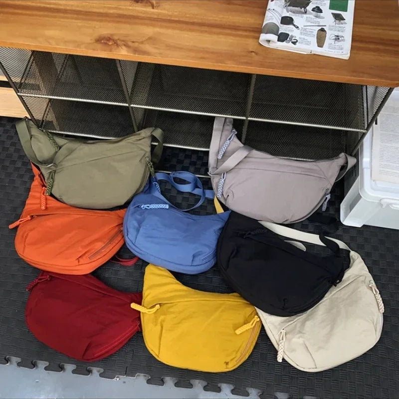 Trendy Soft Cloth Crossbody Bag for Women, Big Solid Color Student Casual Shoulder Hobo Handbag
