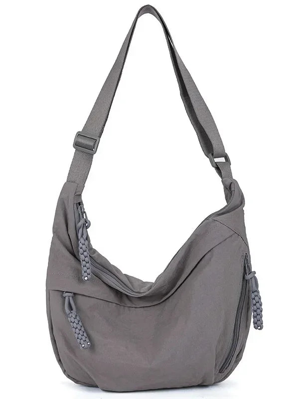 Trendy Soft Cloth Crossbody Bag for Women, Big Solid Color Student Casual Shoulder Hobo Handbag