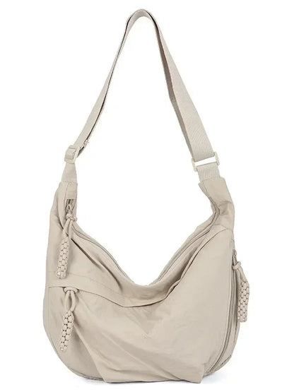 Trendy Soft Cloth Crossbody Bag for Women, Big Solid Color Student Casual Shoulder Hobo Handbag
