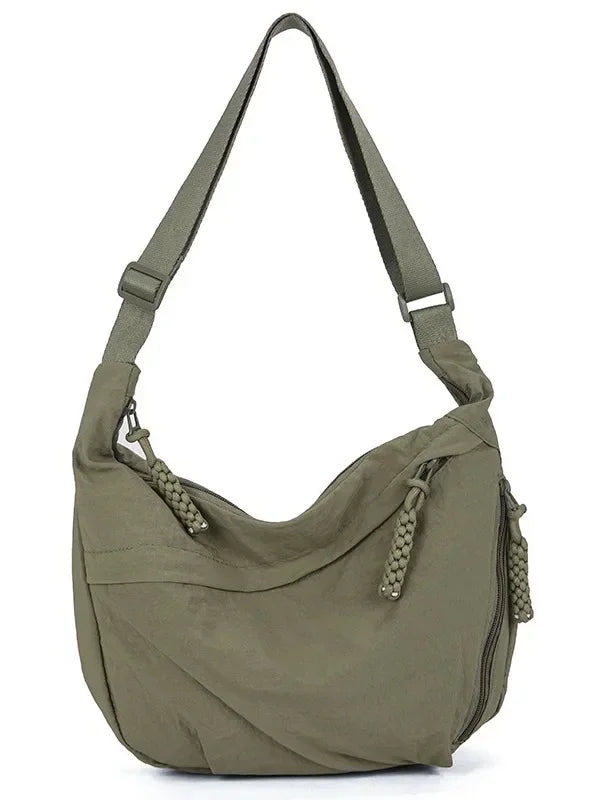 Trendy Soft Cloth Crossbody Bag for Women, Big Solid Color Student Casual Shoulder Hobo Handbag
