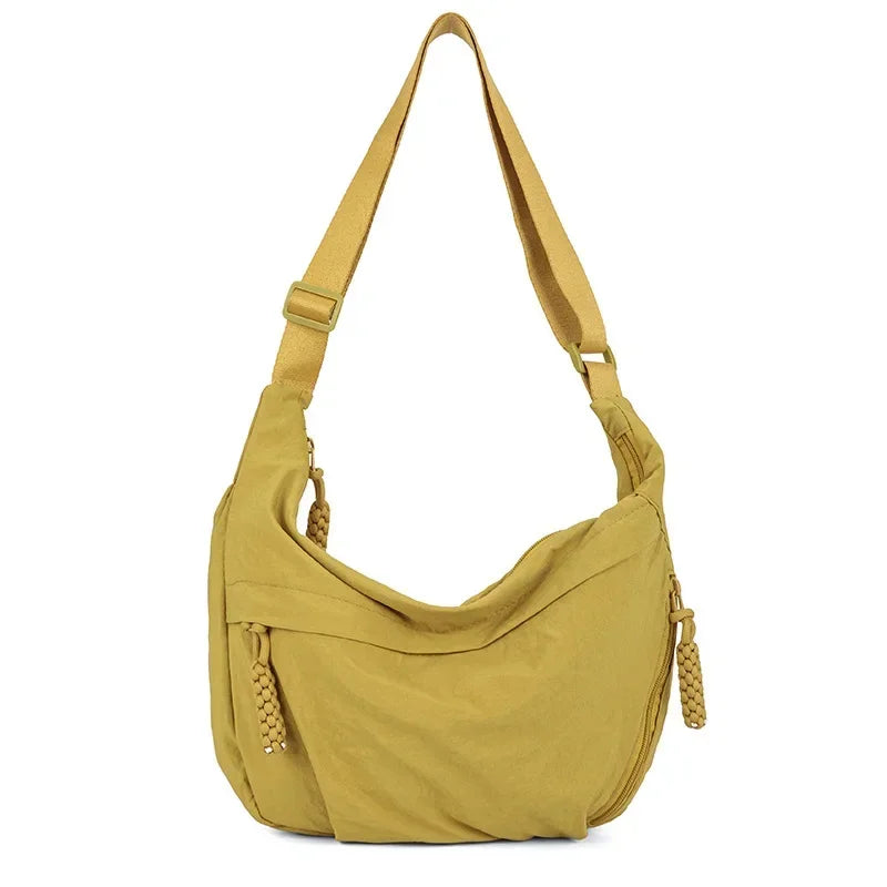 Trendy Soft Cloth Crossbody Bag for Women, Big Solid Color Student Casual Shoulder Hobo Handbag