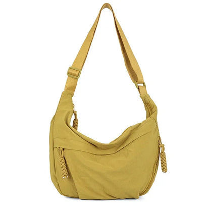 Trendy Soft Cloth Crossbody Bag for Women, Big Solid Color Student Casual Shoulder Hobo Handbag