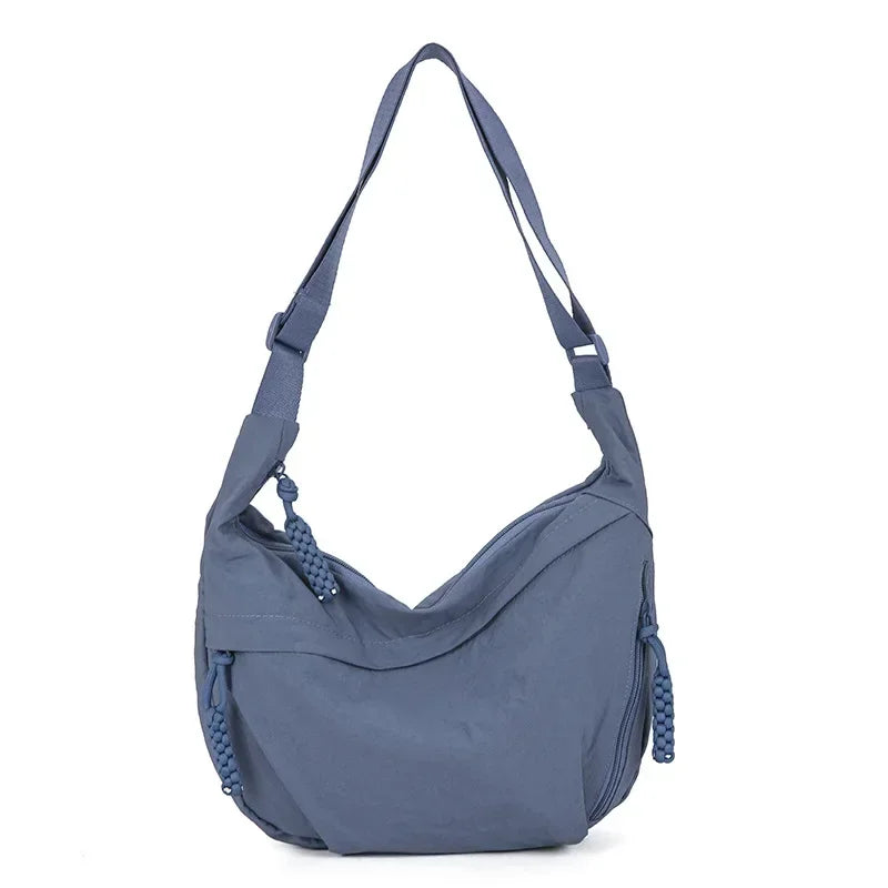 Trendy Soft Cloth Crossbody Bag for Women, Big Solid Color Student Casual Shoulder Hobo Handbag