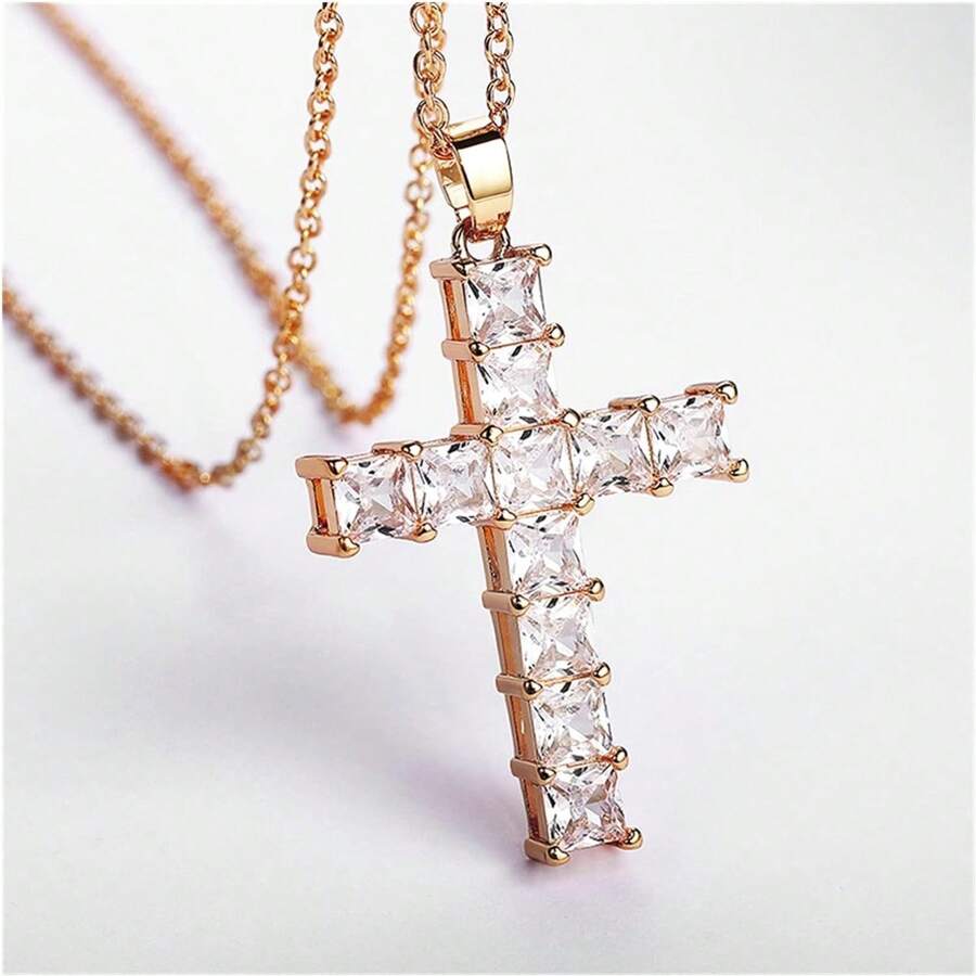 Fashion Necklaces For Women  Elegant Gold Jesus Cross Pendant With MultiColor Crystals Perfect For  2