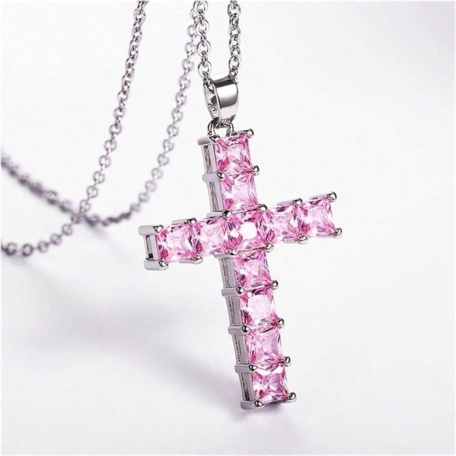 Fashion Necklaces For Women  Elegant Gold Jesus Cross Pendant With MultiColor Crystals Perfect For  7