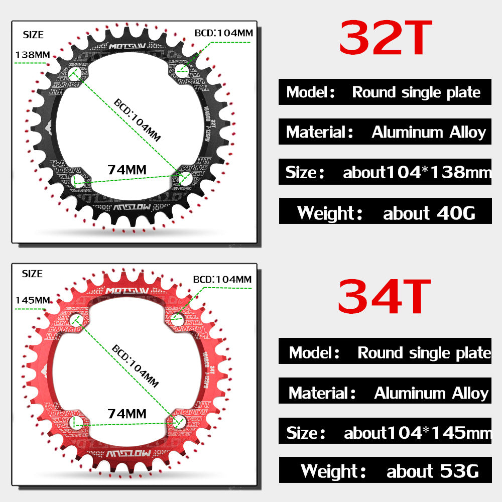 MTB Chainring, Round Narrow Wide Chainwheel, Single Crankset Plate for Mountain Bicycle Upgrade