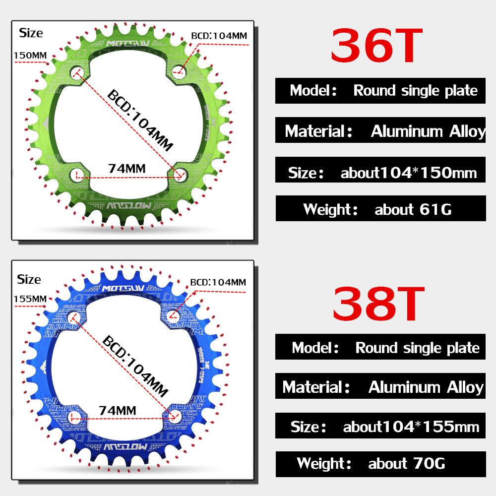 MTB Chainring, Round Narrow Wide Chainwheel, Single Crankset Plate for Mountain Bicycle Upgrade