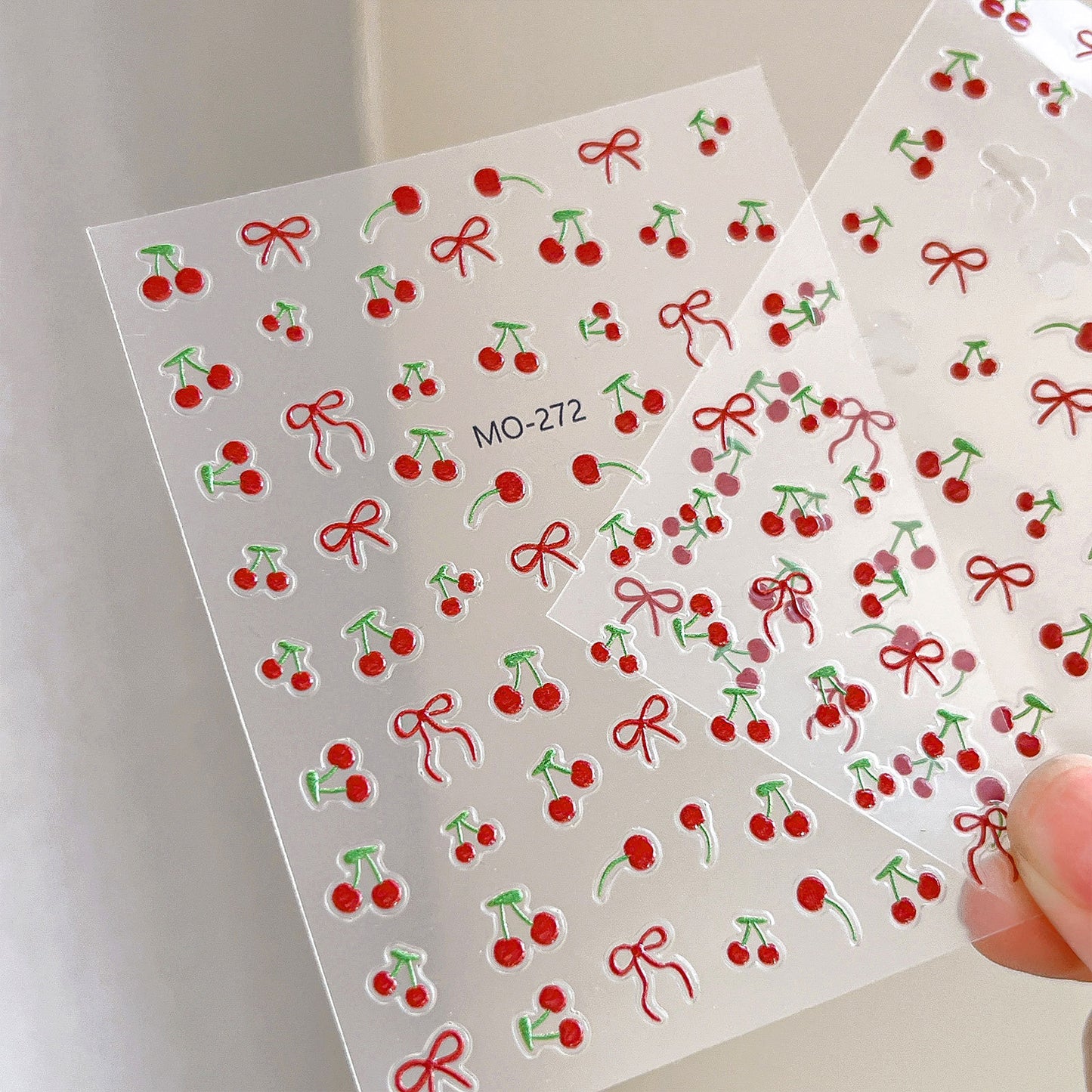 1 Piece Kawaii Red Cherry Bow Nail Stickers 5D Cute Fruit Design Adhesive Decorative Stickers for High-Quality Nail Art