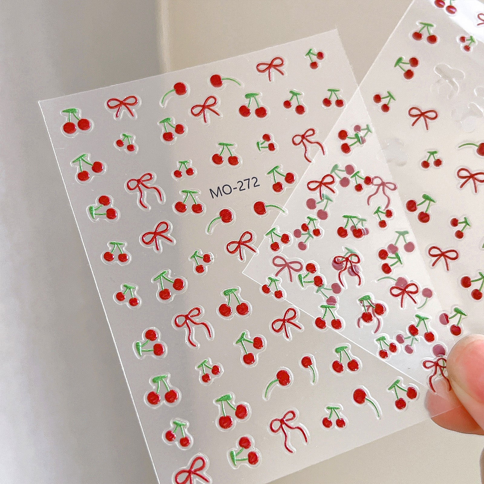 1 Piece Kawaii Red Cherry Bow Nail Stickers 5D Cute Fruit Design Adhesive Decorative Stickers for High-Quality Nail Art