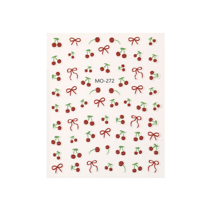 1 Piece Kawaii Red Cherry Bow Nail Stickers 5D Cute Fruit Design Adhesive Decorative Stickers for High-Quality Nail Art