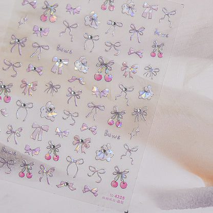 1 Piece Kawaii Red Cherry Bow Nail Stickers 5D Cute Fruit Design Adhesive Decorative Stickers for High-Quality Nail Art