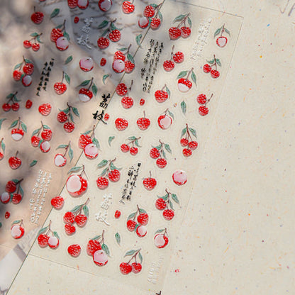 1 Piece Kawaii Red Cherry Bow Nail Stickers 5D Cute Fruit Design Adhesive Decorative Stickers for High-Quality Nail Art