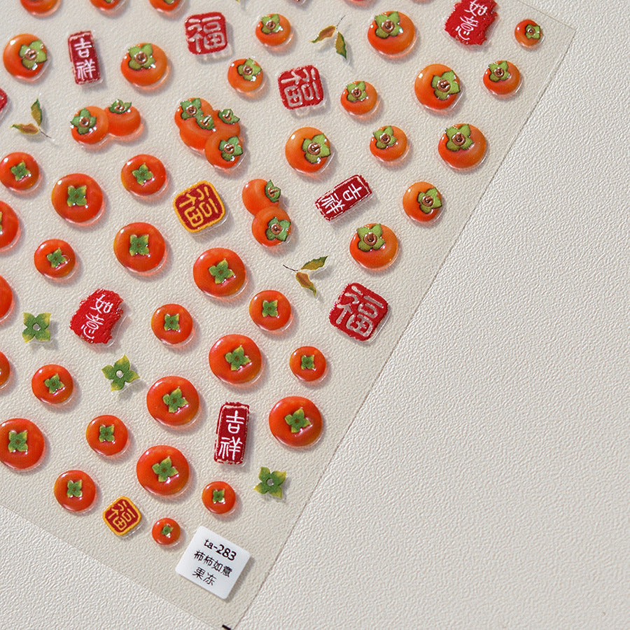 1 Piece Kawaii Red Cherry Bow Nail Stickers 5D Cute Fruit Design Adhesive Decorative Stickers for High-Quality Nail Art