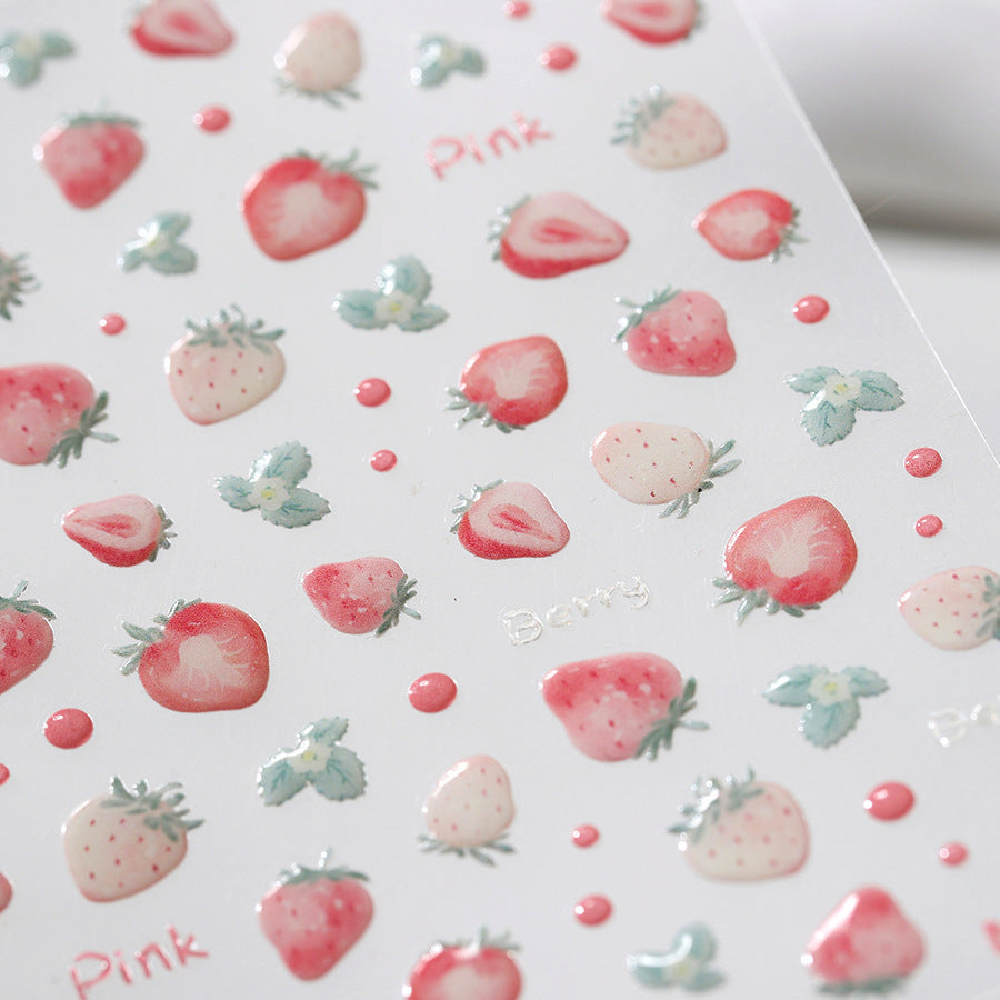 1 Piece Kawaii Red Cherry Bow Nail Stickers 5D Cute Fruit Design Adhesive Decorative Stickers for High-Quality Nail Art